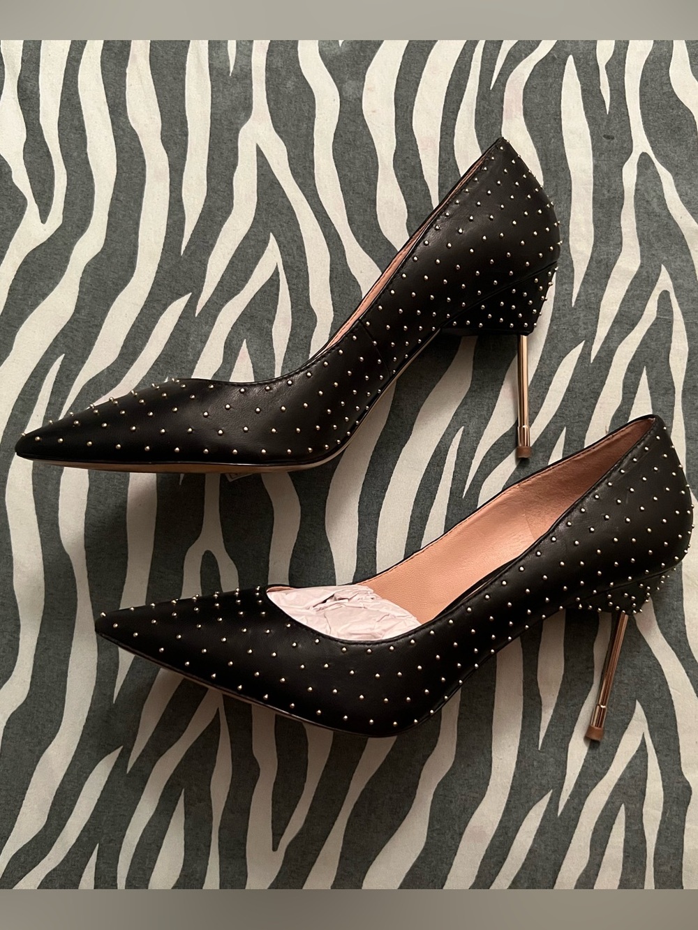 Kurt Geiger Black Stud-Embellished Pointed Toe Stiletto Pumps